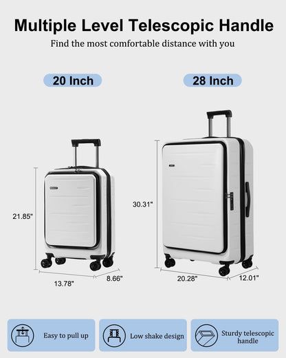 16 Inch Underseat Carry On Luggage Airline Approved, Expandable Lightweight ABS+PC Hard Shell Suitcases with 360° Spinner Wheels, TSA Lock, YKK Zipper, for Business Weekender (White, 1 PC)