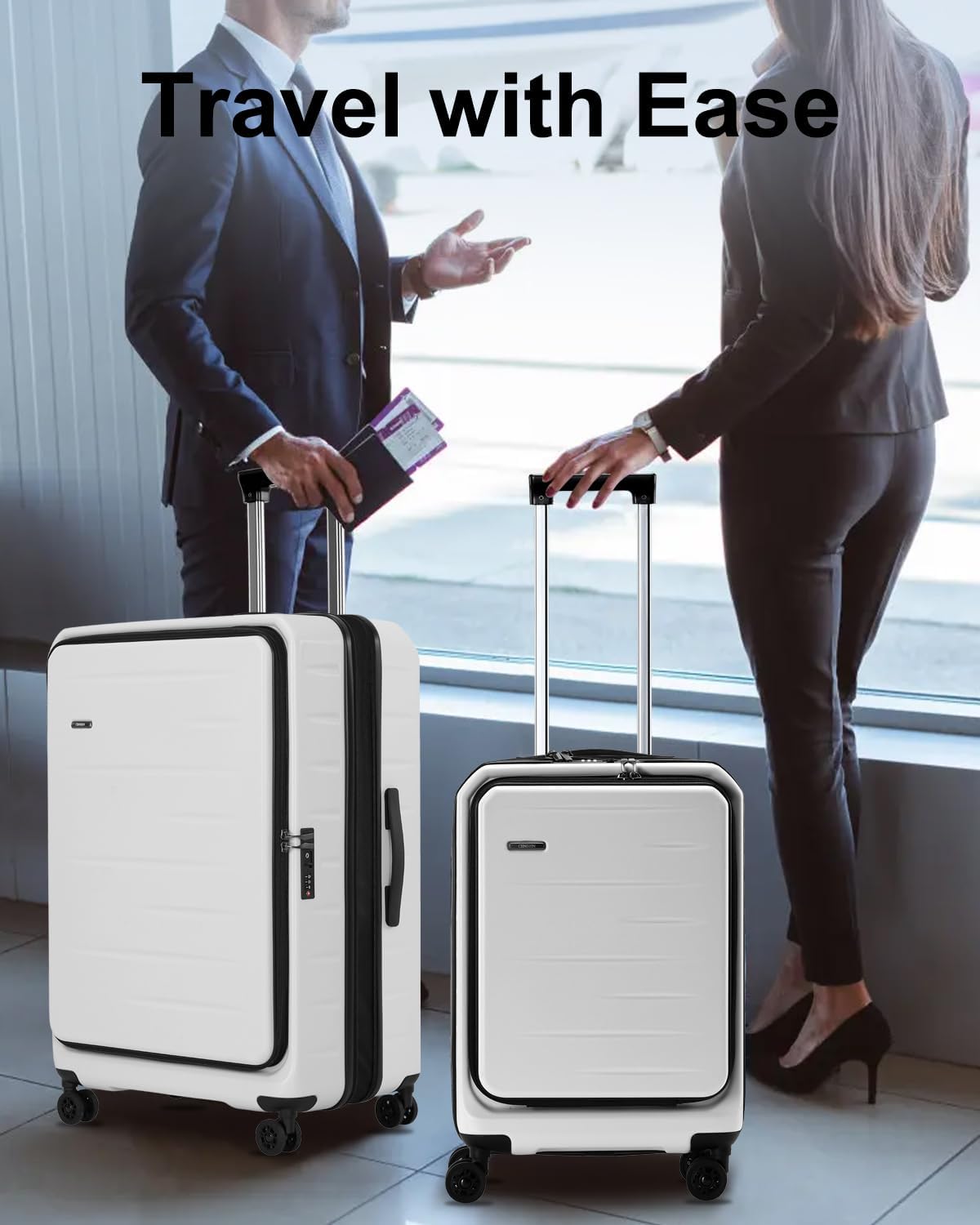 16 Inch Underseat Carry On Luggage Airline Approved, Expandable Lightweight ABS+PC Hard Shell Suitcases with 360° Spinner Wheels, TSA Lock, YKK Zipper, for Business Weekender (White, 1 PC)