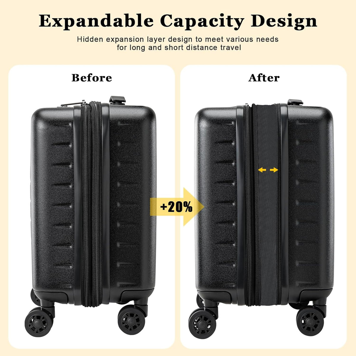 16 Inch Underseat Carry On Luggage Airline Approved, Expandable Lightweight ABS+PC Hard Shell Suitcases with 360° Spinner Wheels, TSA Lock, YKK Zipper, for Business Weekender (White, 1 PC)