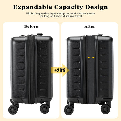 16 Inch Underseat Carry On Luggage Airline Approved, Expandable Lightweight ABS+PC Hard Shell Suitcases with 360° Spinner Wheels, TSA Lock, YKK Zipper, for Business Weekender (White, 1 PC)