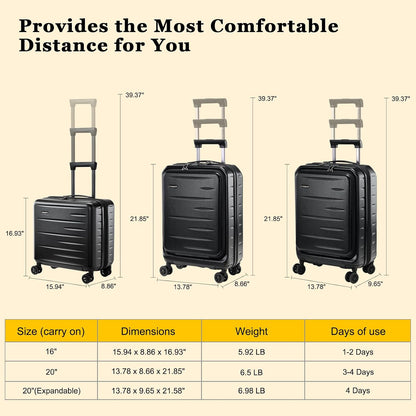 16 Inch Underseat Carry On Luggage Airline Approved, Expandable Lightweight ABS+PC Hard Shell Suitcases with 360° Spinner Wheels, TSA Lock, YKK Zipper, for Business Weekender (White, 1 PC)