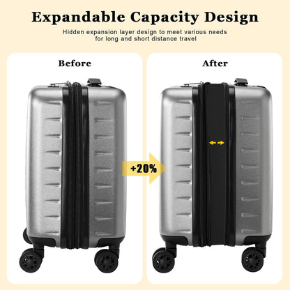 16 Inch Underseat Carry On Luggage Airline Approved, Expandable Lightweight ABS+PC Hard Shell Suitcases with 360° Spinner Wheels, TSA Lock, YKK Zipper, for Business Weekender (White, 1 PC)
