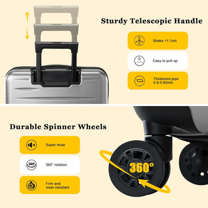 16 Inch Underseat Carry On Luggage Airline Approved, Expandable Lightweight ABS+PC Hard Shell Suitcases with 360° Spinner Wheels, TSA Lock, YKK Zipper, for Business Weekender (White, 1 PC)