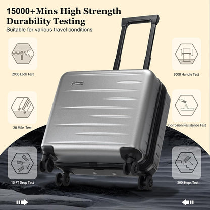 16 Inch Underseat Carry On Luggage Airline Approved, Expandable Lightweight ABS+PC Hard Shell Suitcases with 360° Spinner Wheels, TSA Lock, YKK Zipper, for Business Weekender (White, 1 PC)