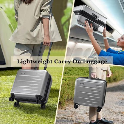 16 Inch Underseat Carry On Luggage Airline Approved, Expandable Lightweight ABS+PC Hard Shell Suitcases with 360° Spinner Wheels, TSA Lock, YKK Zipper, for Business Weekender (White, 1 PC)