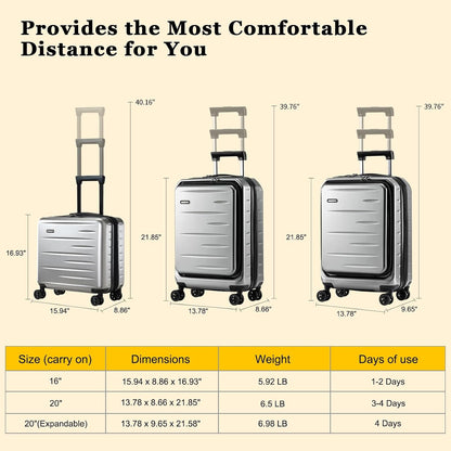 16 Inch Underseat Carry On Luggage Airline Approved, Expandable Lightweight ABS+PC Hard Shell Suitcases with 360° Spinner Wheels, TSA Lock, YKK Zipper, for Business Weekender (White, 1 PC)