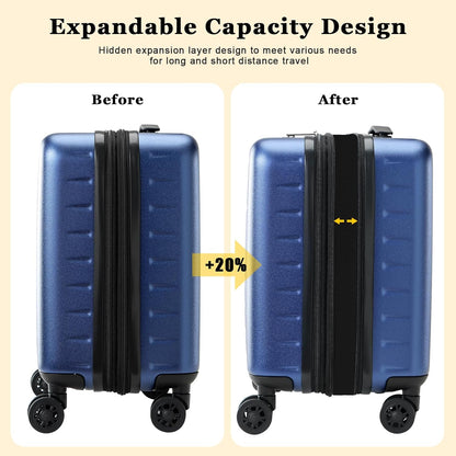 16 Inch Underseat Carry On Luggage Airline Approved, Expandable Lightweight ABS+PC Hard Shell Suitcases with 360° Spinner Wheels, TSA Lock, YKK Zipper, for Business Weekender (White, 1 PC)