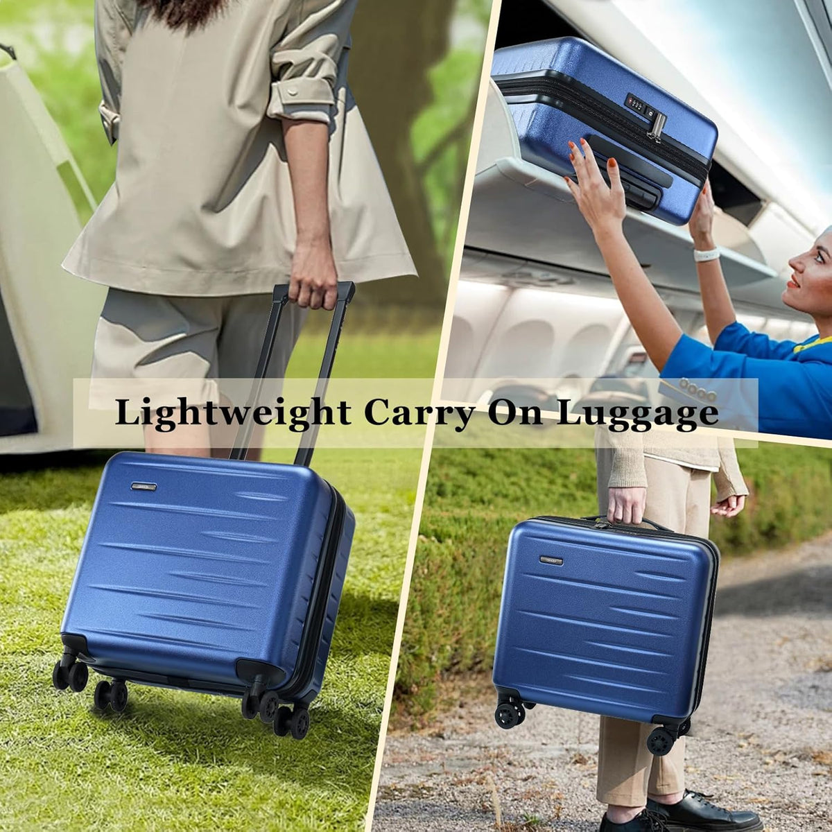 16 Inch Underseat Carry On Luggage Airline Approved, Expandable Lightweight ABS+PC Hard Shell Suitcases with 360° Spinner Wheels, TSA Lock, YKK Zipper, for Business Weekender (White, 1 PC)