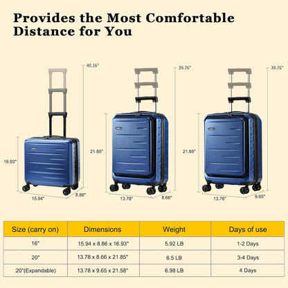 16 Inch Underseat Carry On Luggage Airline Approved, Expandable Lightweight ABS+PC Hard Shell Suitcases with 360° Spinner Wheels, TSA Lock, YKK Zipper, for Business Weekender (White, 1 PC)