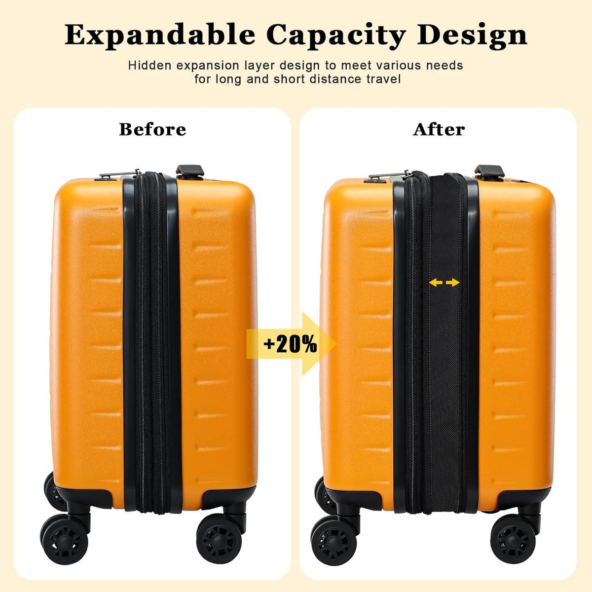 16 Inch Underseat Carry On Luggage Airline Approved, Expandable Lightweight ABS+PC Hard Shell Suitcases with 360° Spinner Wheels, TSA Lock, YKK Zipper, for Business Weekender (White, 1 PC)