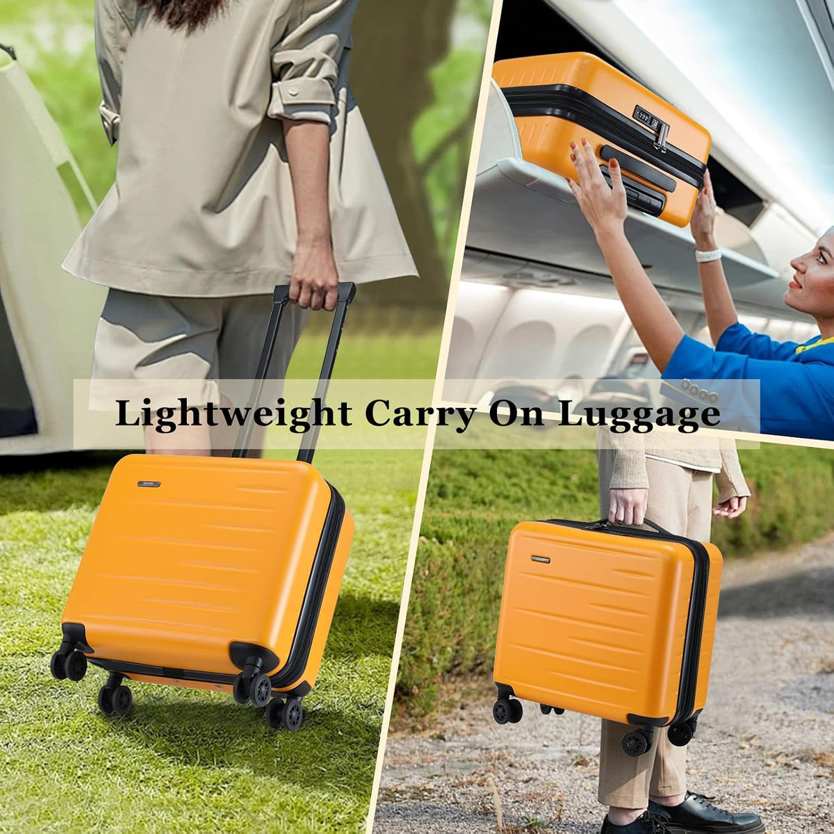 16 Inch Underseat Carry On Luggage Airline Approved, Expandable Lightweight ABS+PC Hard Shell Suitcases with 360° Spinner Wheels, TSA Lock, YKK Zipper, for Business Weekender (White, 1 PC)