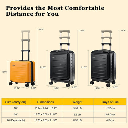 16 Inch Underseat Carry On Luggage Airline Approved, Expandable Lightweight ABS+PC Hard Shell Suitcases with 360° Spinner Wheels, TSA Lock, YKK Zipper, for Business Weekender (White, 1 PC)