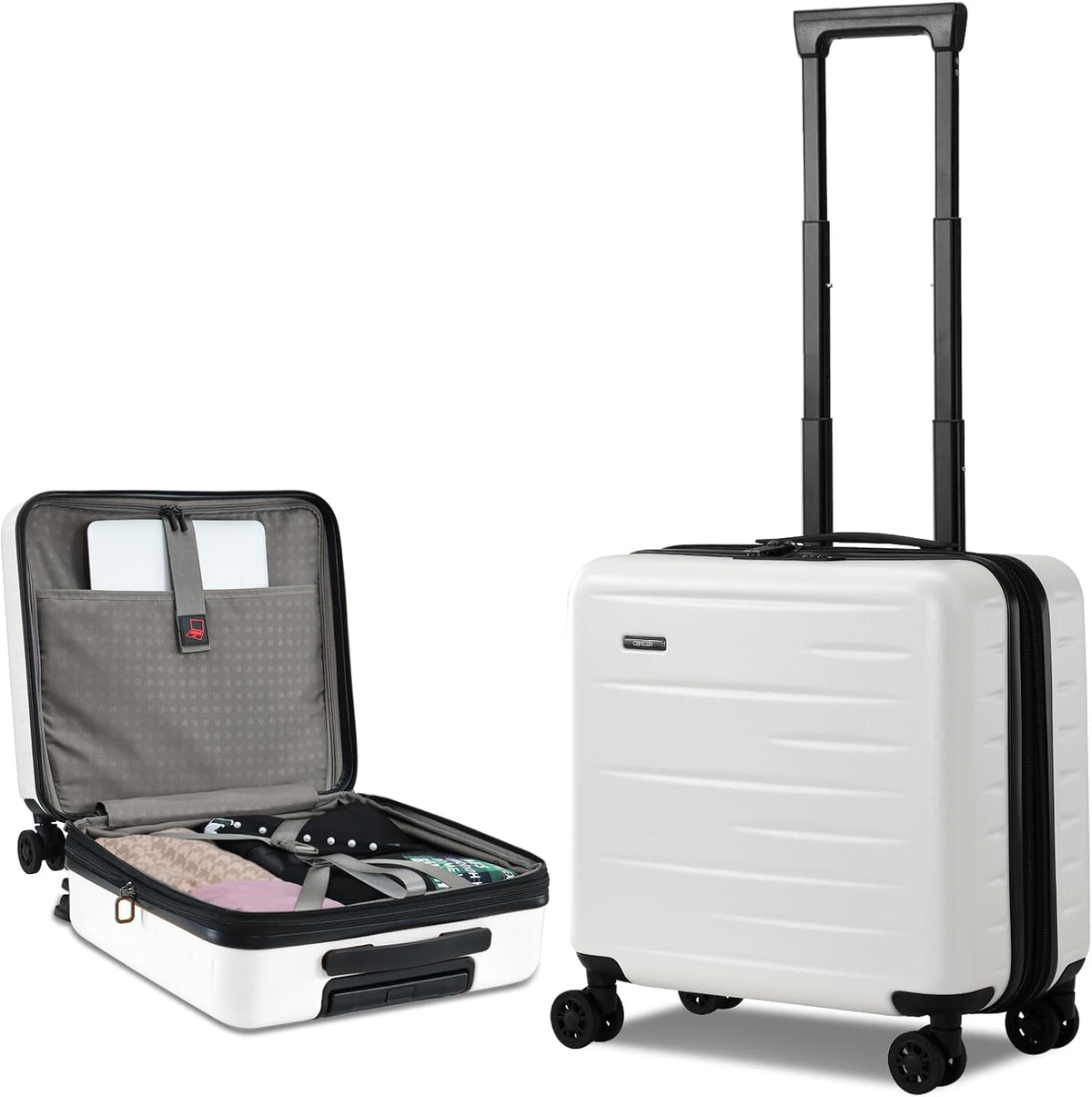 16 Inch Underseat Carry On Luggage Airline Approved, Expandable Lightweight ABS+PC Hard Shell Suitcases with 360° Spinner Wheels, TSA Lock, YKK Zipper, for Business Weekender (White, 1 PC)