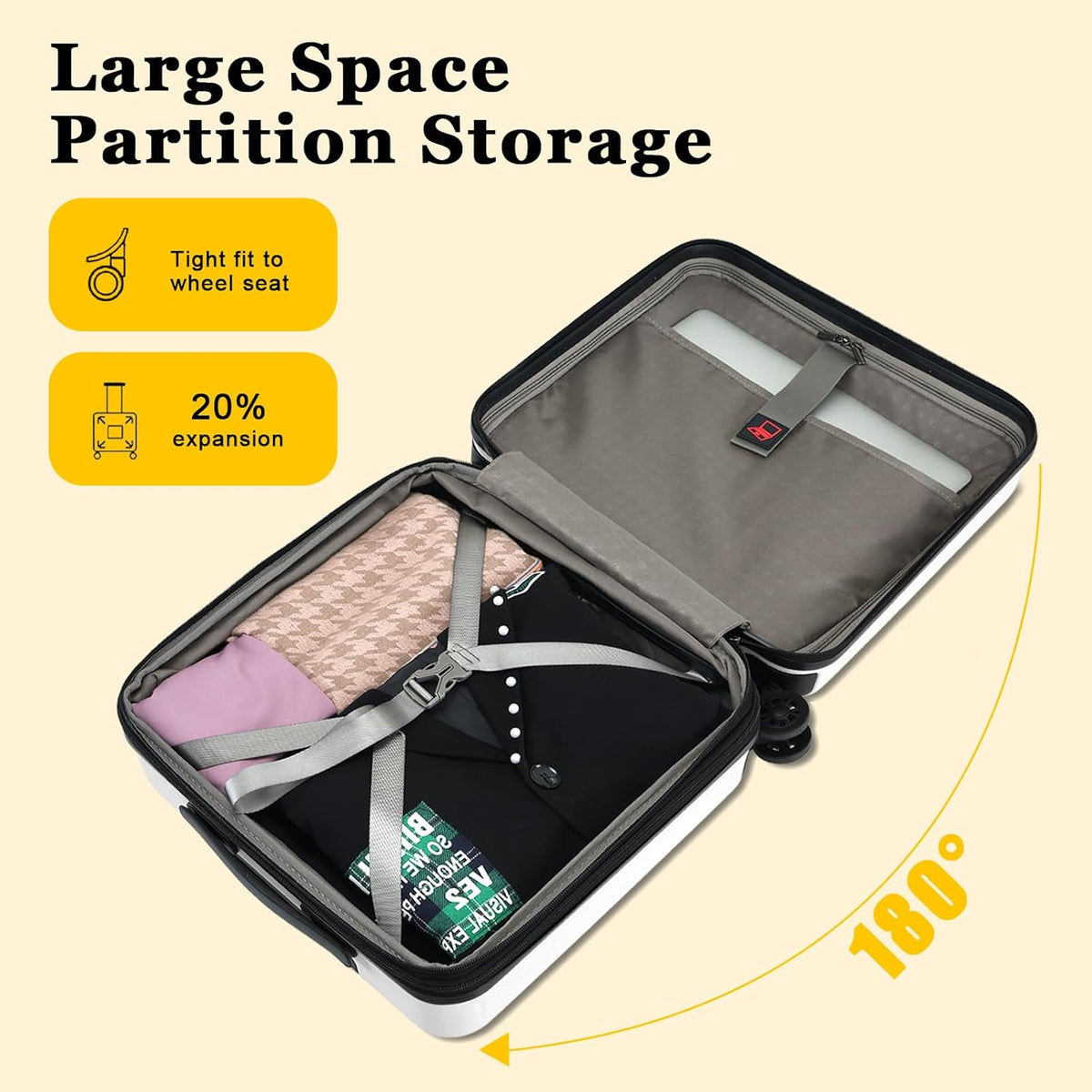 16 Inch Underseat Carry On Luggage Airline Approved, Expandable Lightweight ABS+PC Hard Shell Suitcases with 360° Spinner Wheels, TSA Lock, YKK Zipper, for Business Weekender (White, 1 PC)