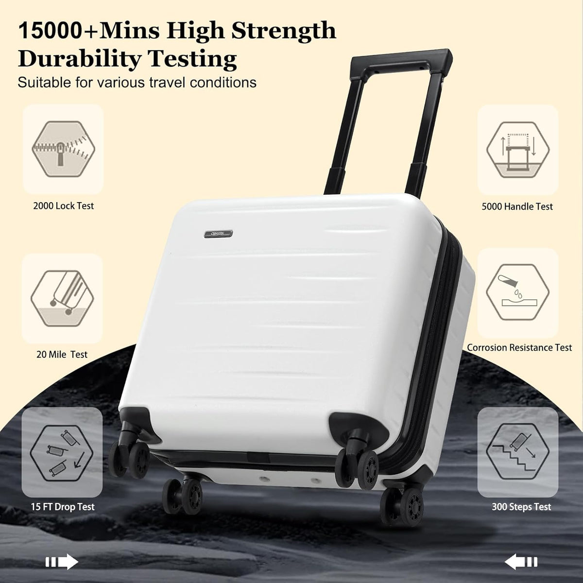 16 Inch Underseat Carry On Luggage Airline Approved, Expandable Lightweight ABS+PC Hard Shell Suitcases with 360° Spinner Wheels, TSA Lock, YKK Zipper, for Business Weekender (White, 1 PC)