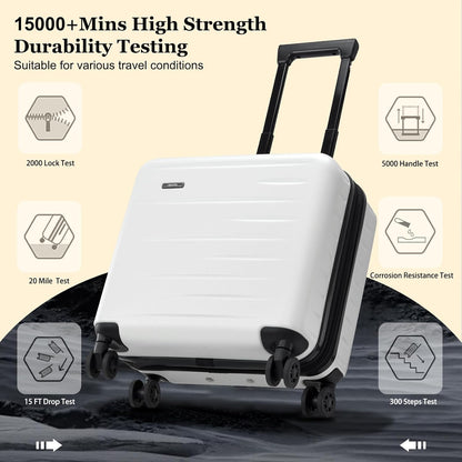 16 Inch Underseat Carry On Luggage Airline Approved, Expandable Lightweight ABS+PC Hard Shell Suitcases with 360° Spinner Wheels, TSA Lock, YKK Zipper, for Business Weekender (White, 1 PC)
