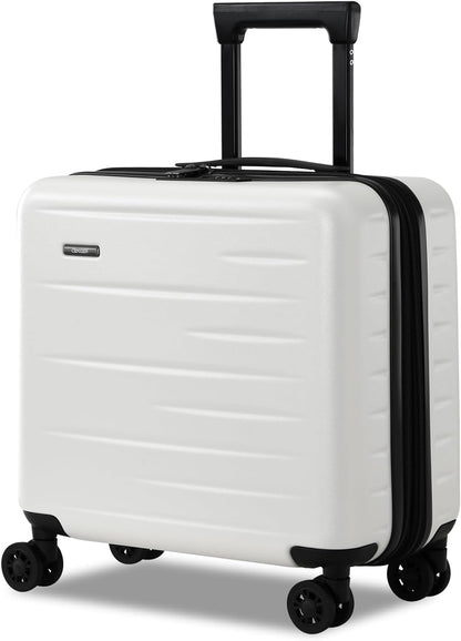 16 Inch Underseat Carry On Luggage Airline Approved, Expandable Lightweight ABS+PC Hard Shell Suitcases with 360° Spinner Wheels, TSA Lock, YKK Zipper, for Business Weekender (White, 1 PC)