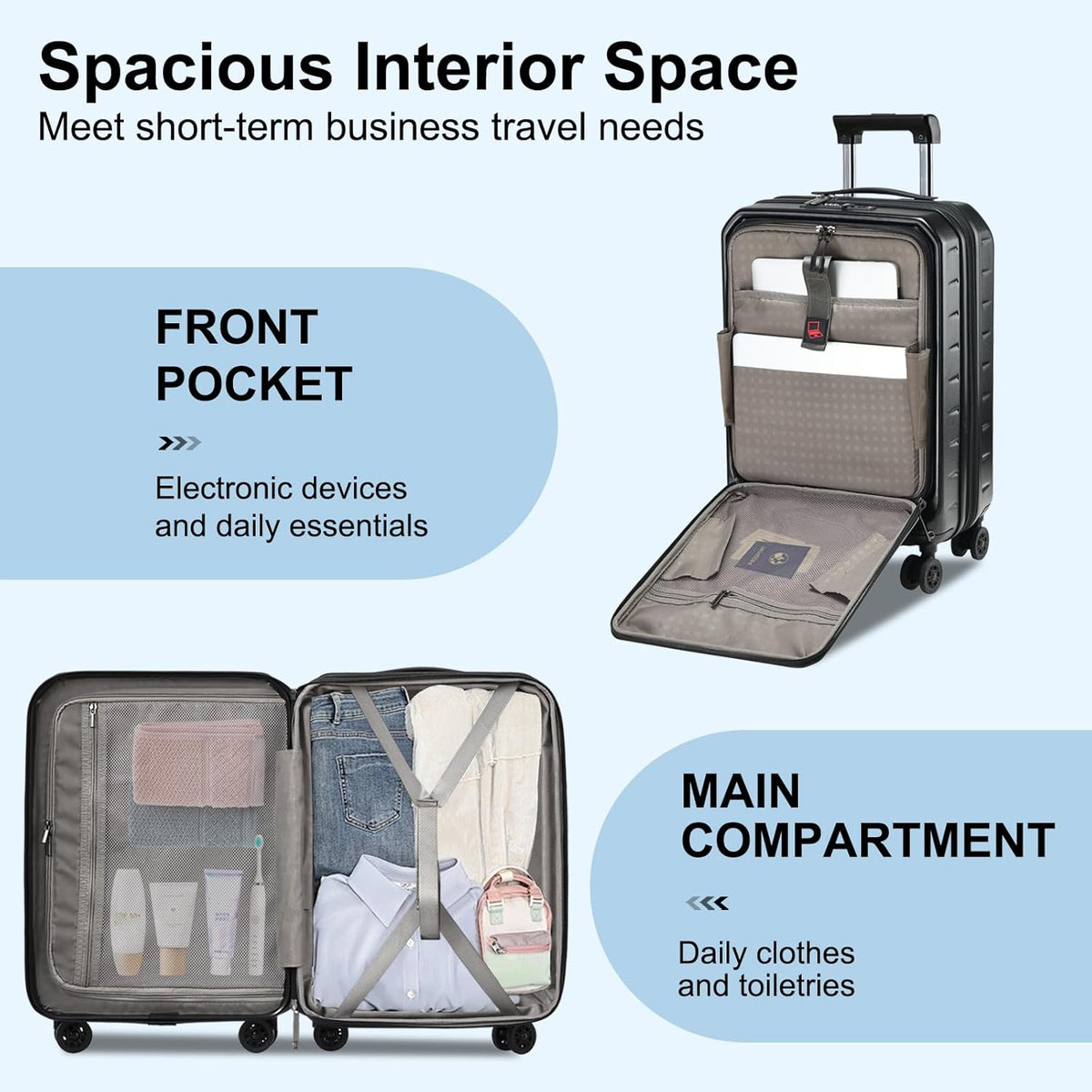 16 Inch Underseat Carry On Luggage Airline Approved, Expandable Lightweight ABS+PC Hard Shell Suitcases with 360° Spinner Wheels, TSA Lock, YKK Zipper, for Business Weekender (White, 1 PC)