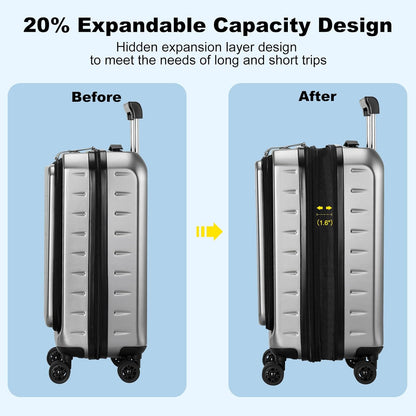 16 Inch Underseat Carry On Luggage Airline Approved, Expandable Lightweight ABS+PC Hard Shell Suitcases with 360° Spinner Wheels, TSA Lock, YKK Zipper, for Business Weekender (White, 1 PC)