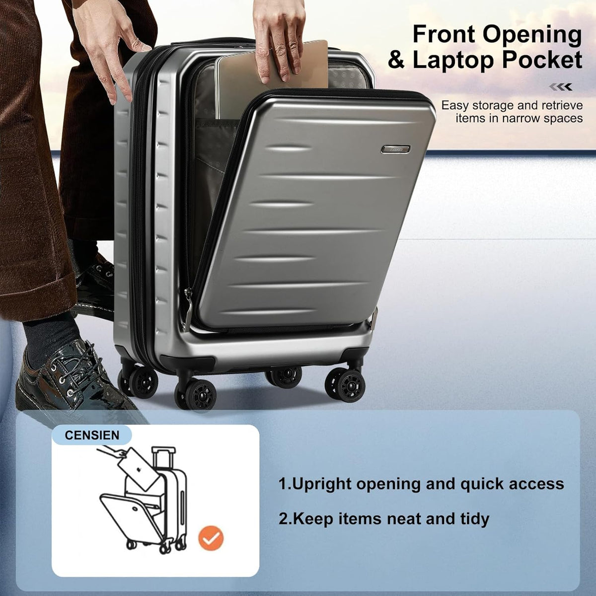 16 Inch Underseat Carry On Luggage Airline Approved, Expandable Lightweight ABS+PC Hard Shell Suitcases with 360° Spinner Wheels, TSA Lock, YKK Zipper, for Business Weekender (White, 1 PC)