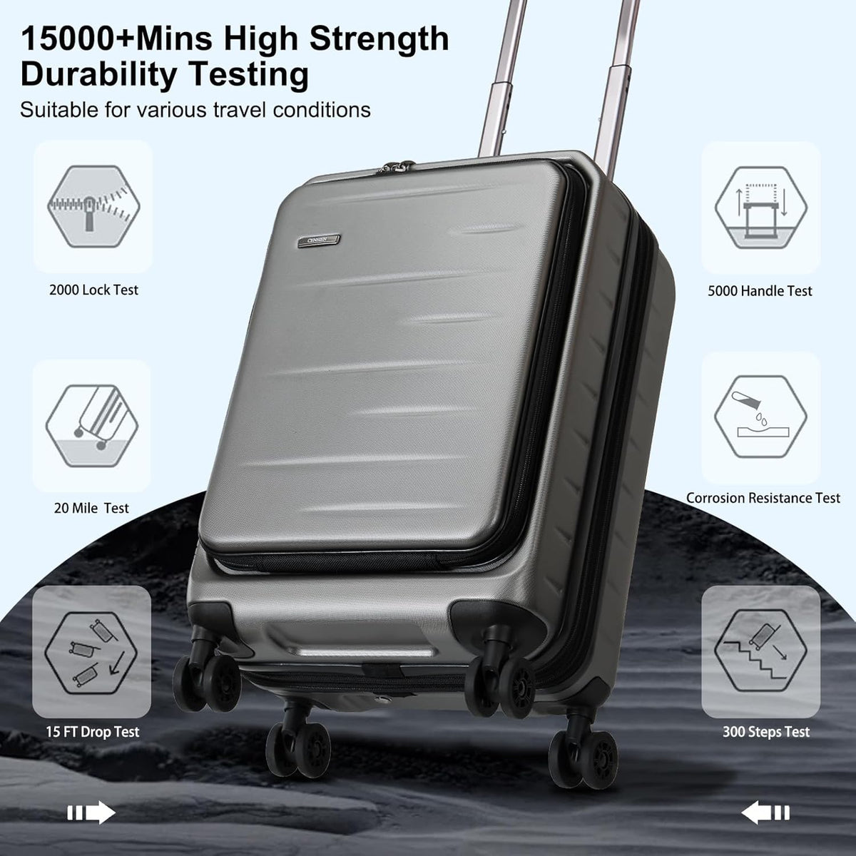 16 Inch Underseat Carry On Luggage Airline Approved, Expandable Lightweight ABS+PC Hard Shell Suitcases with 360° Spinner Wheels, TSA Lock, YKK Zipper, for Business Weekender (White, 1 PC)