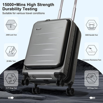 16 Inch Underseat Carry On Luggage Airline Approved, Expandable Lightweight ABS+PC Hard Shell Suitcases with 360° Spinner Wheels, TSA Lock, YKK Zipper, for Business Weekender (White, 1 PC)