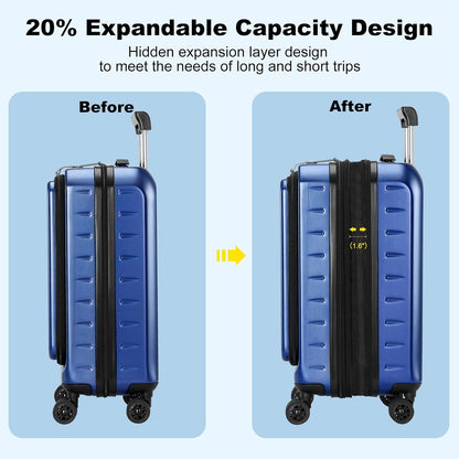 16 Inch Underseat Carry On Luggage Airline Approved, Expandable Lightweight ABS+PC Hard Shell Suitcases with 360° Spinner Wheels, TSA Lock, YKK Zipper, for Business Weekender (White, 1 PC)
