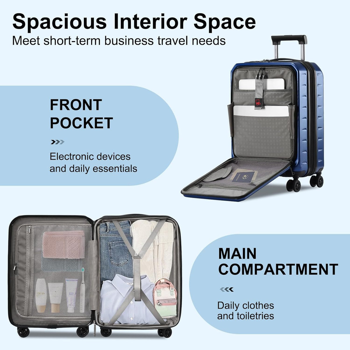 16 Inch Underseat Carry On Luggage Airline Approved, Expandable Lightweight ABS+PC Hard Shell Suitcases with 360° Spinner Wheels, TSA Lock, YKK Zipper, for Business Weekender (White, 1 PC)