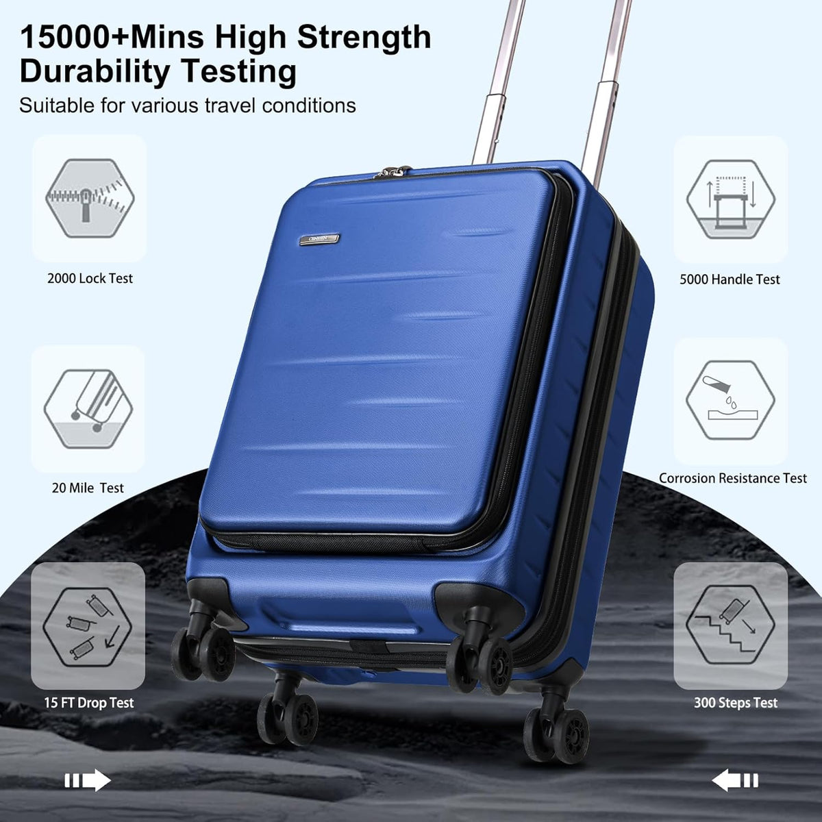 16 Inch Underseat Carry On Luggage Airline Approved, Expandable Lightweight ABS+PC Hard Shell Suitcases with 360° Spinner Wheels, TSA Lock, YKK Zipper, for Business Weekender (White, 1 PC)