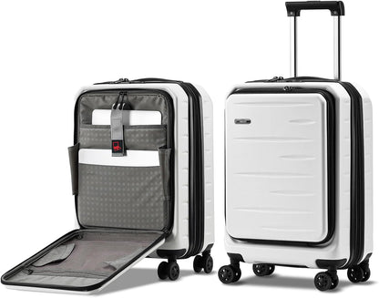 16 Inch Underseat Carry On Luggage Airline Approved, Expandable Lightweight ABS+PC Hard Shell Suitcases with 360° Spinner Wheels, TSA Lock, YKK Zipper, for Business Weekender (White, 1 PC)