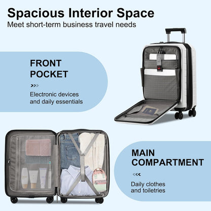 16 Inch Underseat Carry On Luggage Airline Approved, Expandable Lightweight ABS+PC Hard Shell Suitcases with 360° Spinner Wheels, TSA Lock, YKK Zipper, for Business Weekender (White, 1 PC)