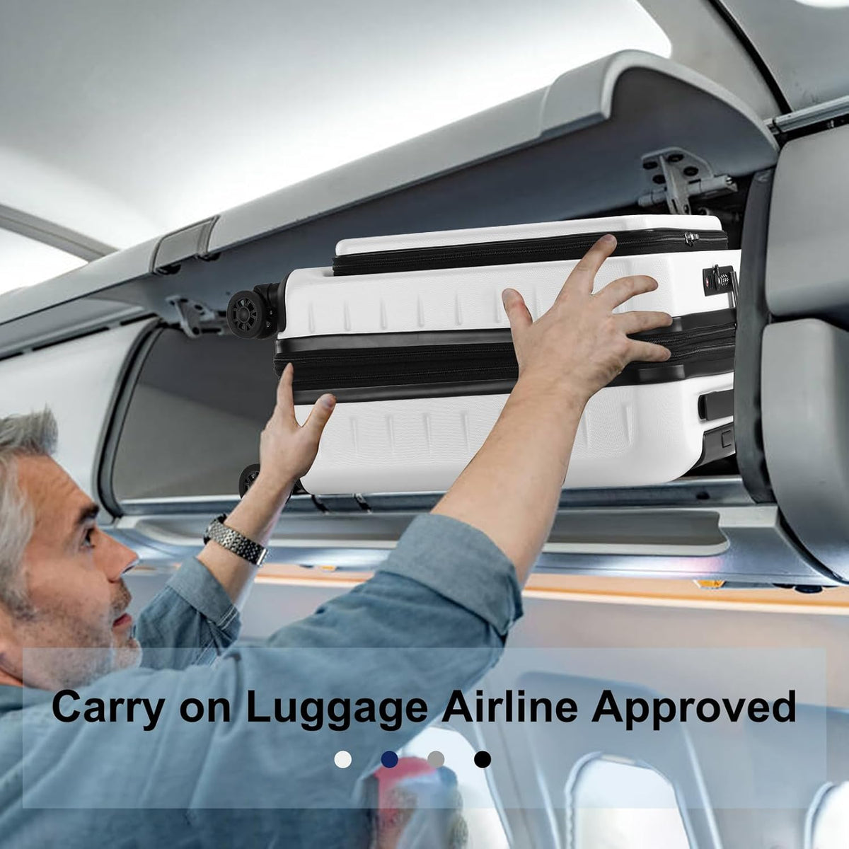 16 Inch Underseat Carry On Luggage Airline Approved, Expandable Lightweight ABS+PC Hard Shell Suitcases with 360° Spinner Wheels, TSA Lock, YKK Zipper, for Business Weekender (White, 1 PC)