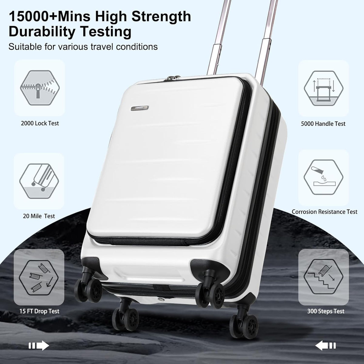 16 Inch Underseat Carry On Luggage Airline Approved, Expandable Lightweight ABS+PC Hard Shell Suitcases with 360° Spinner Wheels, TSA Lock, YKK Zipper, for Business Weekender (White, 1 PC)
