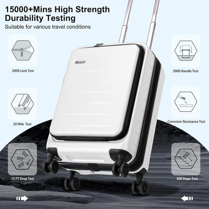 16 Inch Underseat Carry On Luggage Airline Approved, Expandable Lightweight ABS+PC Hard Shell Suitcases with 360° Spinner Wheels, TSA Lock, YKK Zipper, for Business Weekender (White, 1 PC)