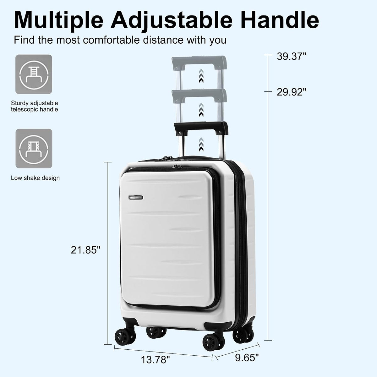 16 Inch Underseat Carry On Luggage Airline Approved, Expandable Lightweight ABS+PC Hard Shell Suitcases with 360° Spinner Wheels, TSA Lock, YKK Zipper, for Business Weekender (White, 1 PC)