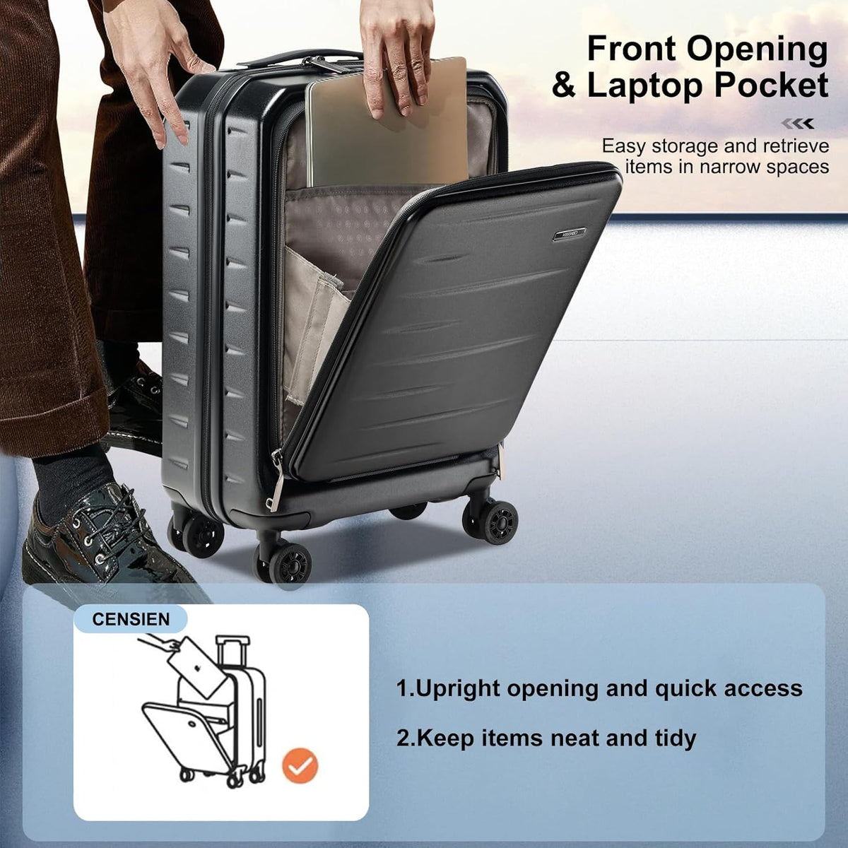16 Inch Underseat Carry On Luggage Airline Approved, Expandable Lightweight ABS+PC Hard Shell Suitcases with 360° Spinner Wheels, TSA Lock, YKK Zipper, for Business Weekender (White, 1 PC)