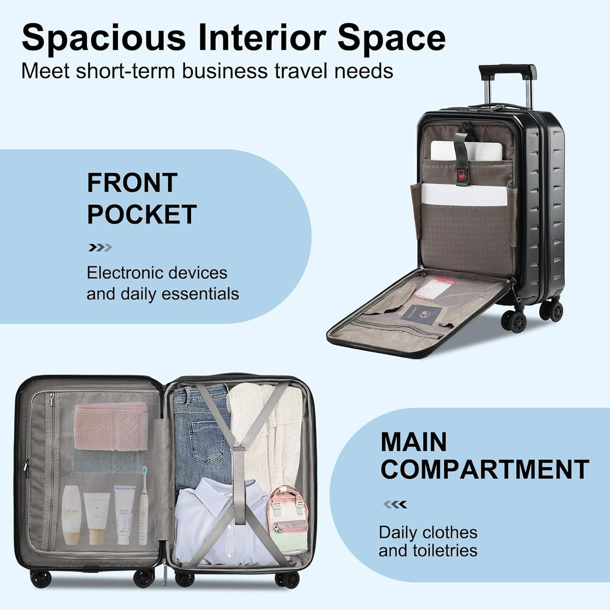 16 Inch Underseat Carry On Luggage Airline Approved, Expandable Lightweight ABS+PC Hard Shell Suitcases with 360° Spinner Wheels, TSA Lock, YKK Zipper, for Business Weekender (White, 1 PC)