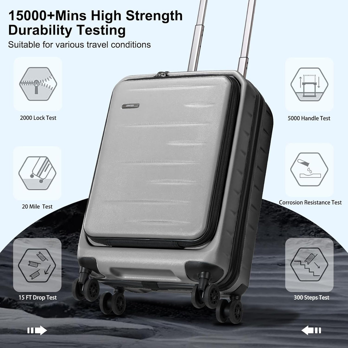 16 Inch Underseat Carry On Luggage Airline Approved, Expandable Lightweight ABS+PC Hard Shell Suitcases with 360° Spinner Wheels, TSA Lock, YKK Zipper, for Business Weekender (White, 1 PC)
