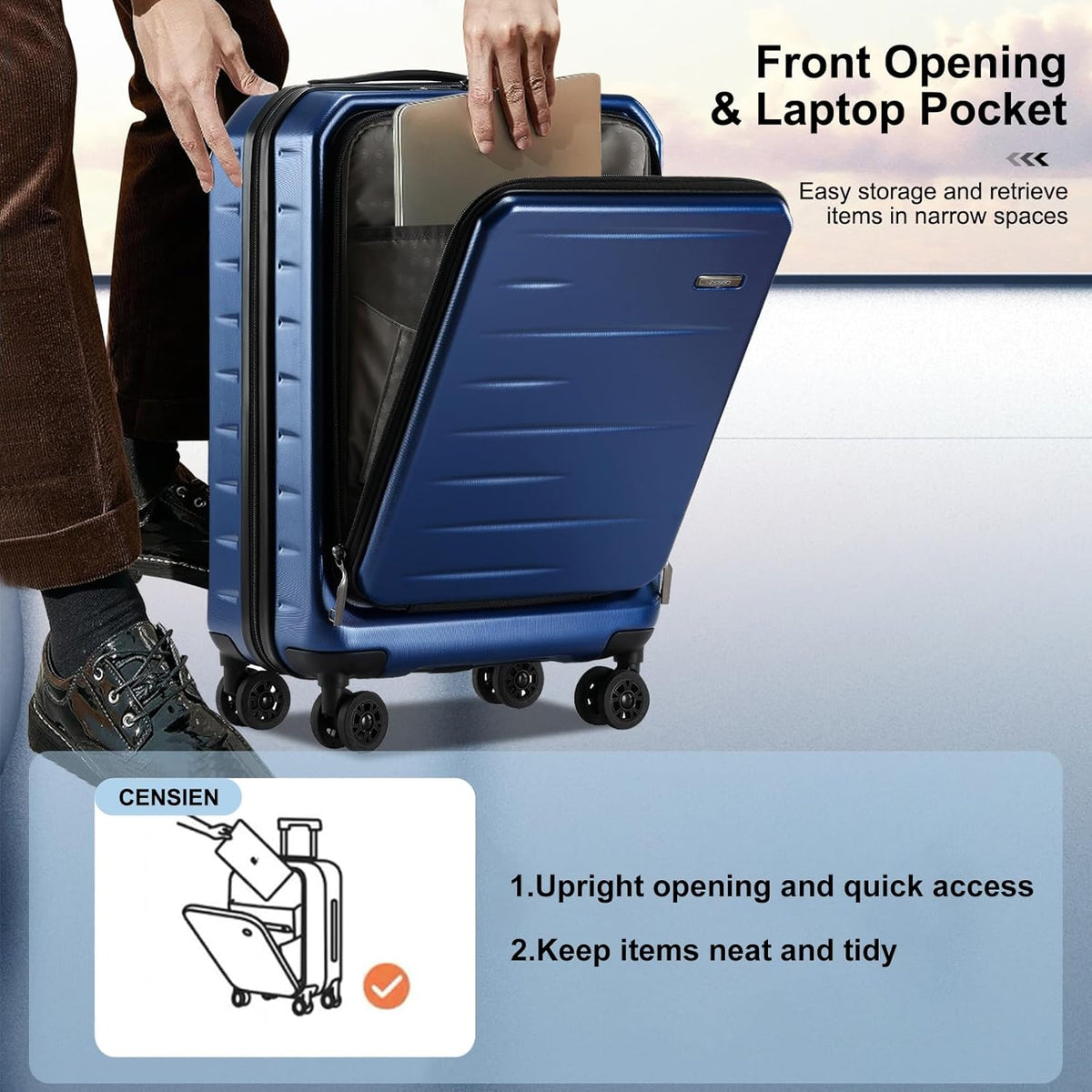 16 Inch Underseat Carry On Luggage Airline Approved, Expandable Lightweight ABS+PC Hard Shell Suitcases with 360° Spinner Wheels, TSA Lock, YKK Zipper, for Business Weekender (White, 1 PC)