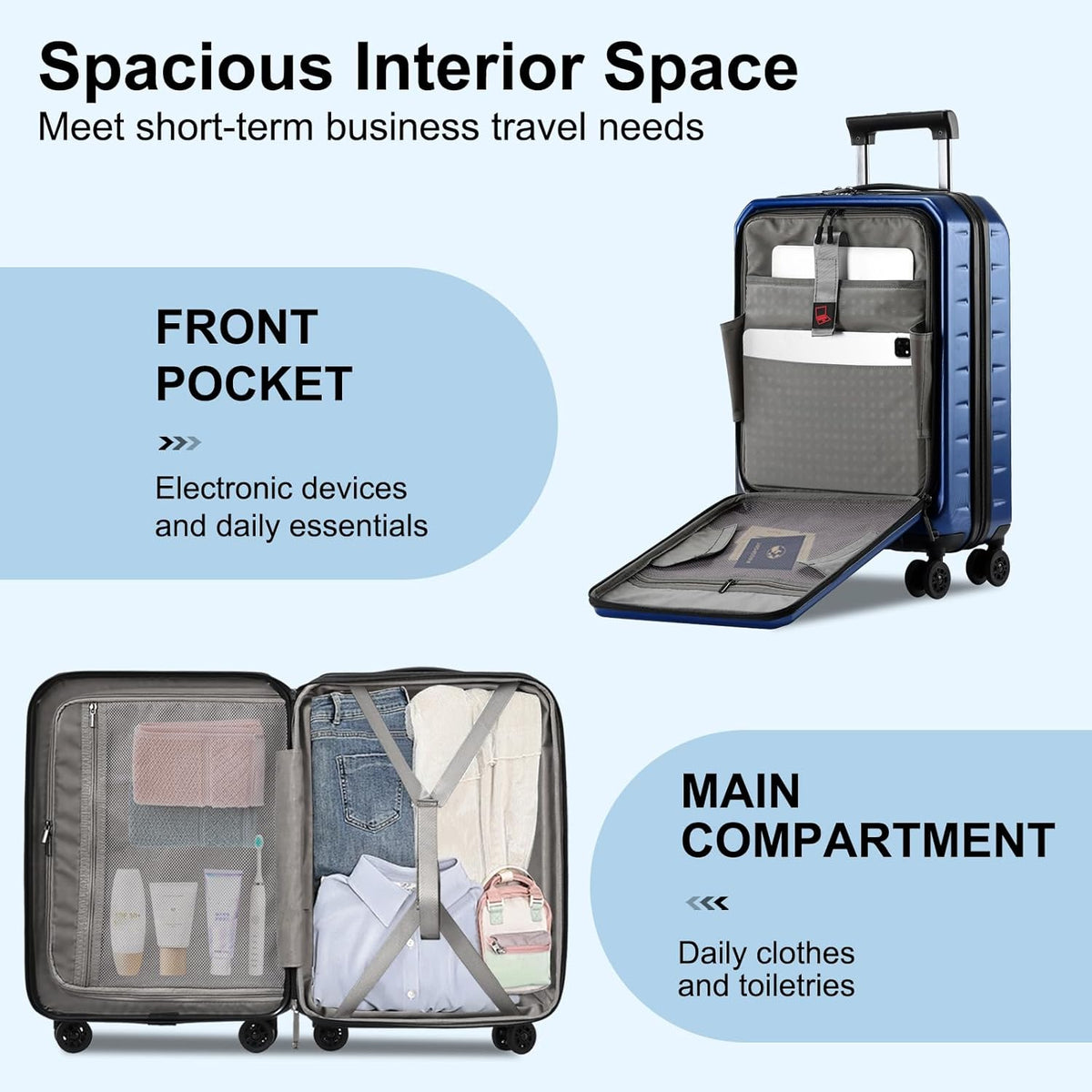 16 Inch Underseat Carry On Luggage Airline Approved, Expandable Lightweight ABS+PC Hard Shell Suitcases with 360° Spinner Wheels, TSA Lock, YKK Zipper, for Business Weekender (White, 1 PC)