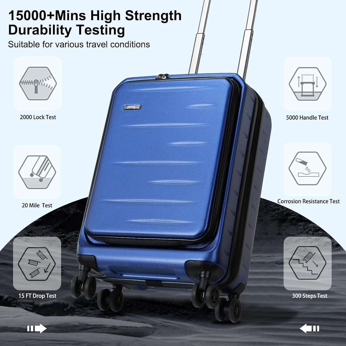 16 Inch Underseat Carry On Luggage Airline Approved, Expandable Lightweight ABS+PC Hard Shell Suitcases with 360° Spinner Wheels, TSA Lock, YKK Zipper, for Business Weekender (White, 1 PC)