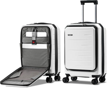 16 Inch Underseat Carry On Luggage Airline Approved, Expandable Lightweight ABS+PC Hard Shell Suitcases with 360° Spinner Wheels, TSA Lock, YKK Zipper, for Business Weekender (White, 1 PC)