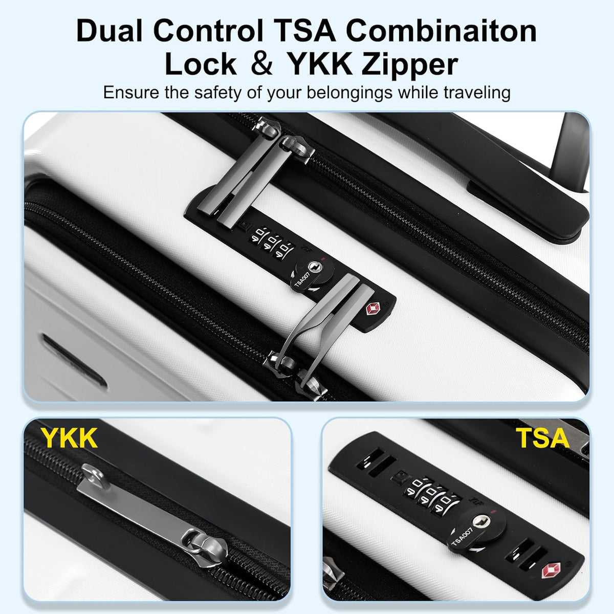 16 Inch Underseat Carry On Luggage Airline Approved, Expandable Lightweight ABS+PC Hard Shell Suitcases with 360° Spinner Wheels, TSA Lock, YKK Zipper, for Business Weekender (White, 1 PC)