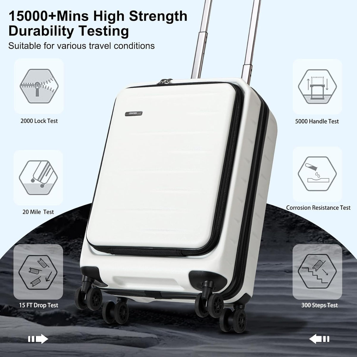 16 Inch Underseat Carry On Luggage Airline Approved, Expandable Lightweight ABS+PC Hard Shell Suitcases with 360° Spinner Wheels, TSA Lock, YKK Zipper, for Business Weekender (White, 1 PC)
