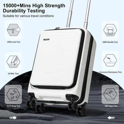 16 Inch Underseat Carry On Luggage Airline Approved, Expandable Lightweight ABS+PC Hard Shell Suitcases with 360° Spinner Wheels, TSA Lock, YKK Zipper, for Business Weekender (White, 1 PC)