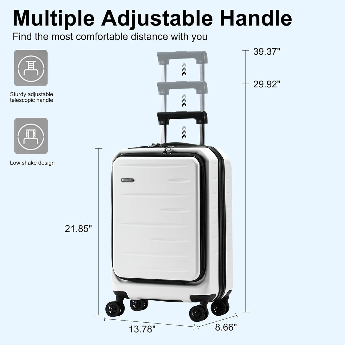 16 Inch Underseat Carry On Luggage Airline Approved, Expandable Lightweight ABS+PC Hard Shell Suitcases with 360° Spinner Wheels, TSA Lock, YKK Zipper, for Business Weekender (White, 1 PC)