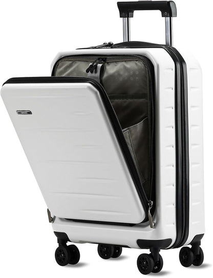 16 Inch Underseat Carry On Luggage Airline Approved, Expandable Lightweight ABS+PC Hard Shell Suitcases with 360° Spinner Wheels, TSA Lock, YKK Zipper, for Business Weekender (White, 1 PC)