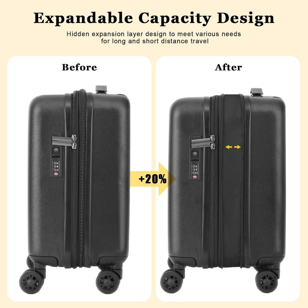 16 Inch Underseat Carry On Luggage Airline Approved, Expandable Lightweight ABS+PC Hard Shell Suitcases with 360° Spinner Wheels, TSA Lock, YKK Zipper, for Business Weekender (White, 1 PC)