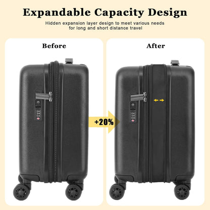 16 Inch Underseat Carry On Luggage Airline Approved, Expandable Lightweight ABS+PC Hard Shell Suitcases with 360° Spinner Wheels, TSA Lock, YKK Zipper, for Business Weekender (White, 1 PC)