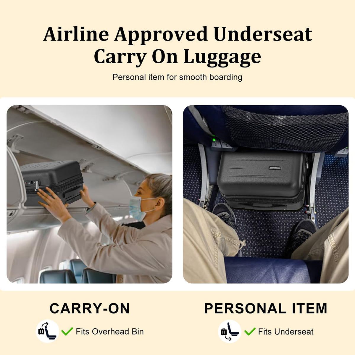 16 Inch Underseat Carry On Luggage Airline Approved, Expandable Lightweight ABS+PC Hard Shell Suitcases with 360° Spinner Wheels, TSA Lock, YKK Zipper, for Business Weekender (White, 1 PC)